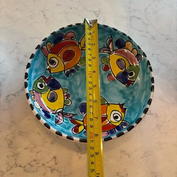 Bullocks Blue Ceramic Fish Plate Hand painted Italy Whimsical 8.5" Cottage Beach - Picture 6 of 7